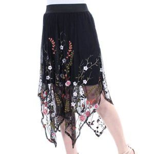 INC Black Embroidered Sheer Tea-Length Skirt NWT
